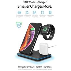 Wireless Charger 3 in 1 Charging Station for Airpods1/2/Pro iWatch 1/2/3/4 Qi Certified 15W Fast Wireless Charging Stand for iPhone X/Xs/Xs Max/8/8 Plus Samsung Galaxy S10 S9 S8 S7 Note9/8 and More