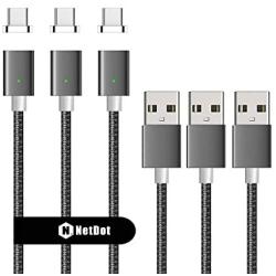 Netdot Gen7 Nylon Braided USB-C Magnetic Fast Charging Cable Compatible with Type-C Smartphone(3.3ft USB-C/3 Pack Gray)