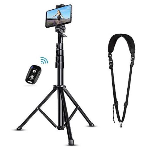 UBeesize Bundle 51" Extendable Tripod Stand with Bluetooth Remote for iPhone & Android Phone & Camera Neck Shoulder Sling Strap, Compatible with Smartphone & Camera.