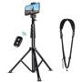 UBeesize Bundle 51" Extendable Tripod Stand with Bluetooth Remote for iPhone & Android Phone & Camera Neck Shoulder Sling Strap, Compatible with Smartphone & Camera.