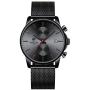GOLDEN HOUR Mens Watches Fashion Sport Quartz Analog Black Mesh Stainless Steel Waterproof Chronograph Wrist Watch, Auto Date in Blue/Red/Gold Hands