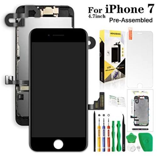 Compatible with iPhone 7 Screen Replacement Black 4.7inch,Hkhuibang LCD Display 3D Touch Screen Digitizer Full Frame Assembly with OEM Front Camera Proximity Sensor Earpiece Speaker Repair Tool