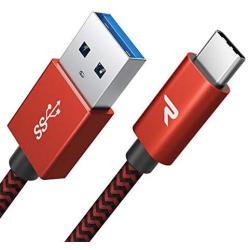 RAMPOW Short USB C Cable 0.65ft, 3A Fast Charging USB Cable C, Braided USB Type C Charger Compatible Samsung Galaxy S20/S10/S9/S8/Galaxy Note 9, LG V20/G5/G6, Sony and More - Red