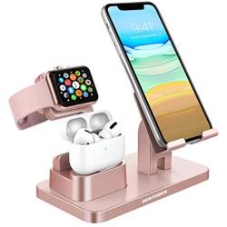 BENTOBEN 3-in-1 Charging Stand, Universal Charging Dock Station for Airpods Pro 2/1 Apple Watch Series 5/4/3/2 iPhone 11 SE 2020 XS Max XR X 8 7 6S 6 Plus 5S 5 Android Smartphone iPad Tablet,Rose Gold