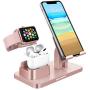 BENTOBEN 3-in-1 Charging Stand, Universal Charging Dock Station for Airpods Pro 2/1 Apple Watch Series 5/4/3/2 iPhone 11 SE 2020 XS Max XR X 8 7 6S 6 Plus 5S 5 Android Smartphone iPad Tablet,Rose Gold