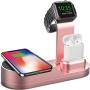 Deszon Wireless Charger Designed for Apple Watch Stand Compatible with Apple Watch Series 5 4 3 2 1, AirPods Pro Airpods and iPhone SE 11 11 pro 11 Pro Max Xs X Max XR X 8 8Plus (No Adapter)Rose Gold