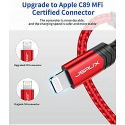 iPhone Charger Cable 6ft, JSAUX [Upgarded C89 Apple MFi Certified] Lightning Cable Nylon Braided USB Fast Charging Cord Compatible with iPhone 11 Xs Max X XR 8 7 6s 6 Plus SE 5 5s, iPad, iPod - Red