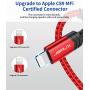 iPhone Charger Cable 6ft, JSAUX [Upgarded C89 Apple MFi Certified] Lightning Cable Nylon Braided USB Fast Charging Cord Compatible with iPhone 11 Xs Max X XR 8 7 6s 6 Plus SE 5 5s, iPad, iPod - Red