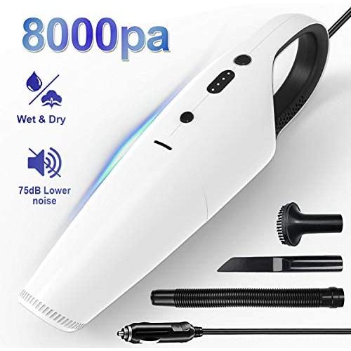 Car Vacuum, GALSOAR 8000Pa Strong Power Suction Auto Portable Lightweight Car Vac, Wet and Dry Automotive Handheld Vacuum Cleaner for Car, White
