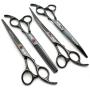 7.0in Titanium Professional Dog Grooming Scissors Set,Straight & Thinning & Curved Scissors 4pcs Set for Dog Grooming (Bright Black)