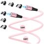 Melonboy Magnetic Charging Cable(2 Pack, 3.3ft/6.6ft), Soft & Tangle-Free Liquid Silicone Cable, 3 in 1 Magnetic Phone Charger Cable Compatible with Type-C, Micro USB and iProduct Devices - Pink