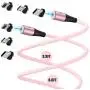 Melonboy Magnetic Charging Cable(2 Pack, 3.3ft/6.6ft), Soft & Tangle-Free Liquid Silicone Cable, 3 in 1 Magnetic Phone Charger Cable Compatible with Type-C, Micro USB and iProduct Devices - Pink