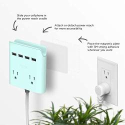 Multi Plug Outlet Extender & Splitter: iHome PowerReach 6ft Extension Cord with 2 Outlets & 4 USB Ports for Multiple Smartphone Charging - Desktop/Magnetic Wall Mounting Charger