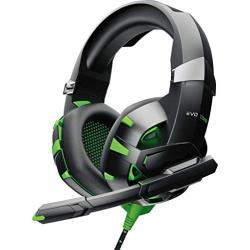 Evo Core Phenom MEGA Gaming Headset with Boom Mic, LED Glow Lights, XL Ear Pads 50mm Drivers, Compatible with PS4, Xbox and Mobile Phone Gaming (Green)