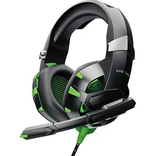 Evo Core Phenom MEGA Gaming Headset with Boom Mic, LED Glow Lights, XL Ear Pads 50mm Drivers, Compatible with PS4, Xbox and Mobile Phone Gaming (Green)