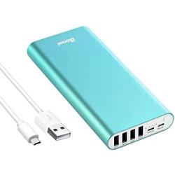 Portable Charger, BONAI 20000mah 4.0A Max Input 4 USB Output Power Bank, Aluminum Polymer External Battery Pack Travel Compatible with iPhone Charger iPod iPad Samsung Smartphone Tablet - Mint