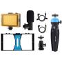 Smartphone Video Rig Kit PULUZ Smartphone Video Grip with Microphone + Video Light + Cold Shoe Tripod Head + Mini Tripod for iPhone Samsung and Most Phones Within 7-inch Screen (Blue)