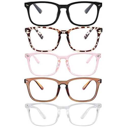 Blue Light Blocking Glasses,Square Nerd Eyeglasses Frame Anti Blue Ray Computer Game Glasses Anti Eyestrain & UV(5Pcs)