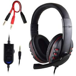 FNSHIP 3.5mm Wired Over-head Stereo Headband Gaming Headset Headphone with Mic Microphone Volume Control for SONY PS4 PC Tablet Laptop Smartphone (Renewed)