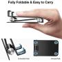 Cell Phone Stand Holder Adjustable Increase Fully Foldable Thick Aluminum Desktop Cellphone Cradle Dock with Anti-Slip Base and Convenient Charging Port for iPhone for Bedside Table, Ofice, Desk