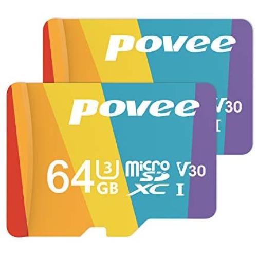 2 Pack of 64GB Micro SD Card with Adapter,U3 A1 MicroSDXC Card 667X High Speed Up to 100MB/s UHS-I MicroSD 64 GB UHS-1 Memory Card for Android Smartphone Nintendo Galaxy Fire and Gopro