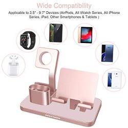 BENTOBEN 3-in-1 Charging Stand, Universal Charging Dock Station for Airpods 2/1 Apple Watch Series 4/3/2/1 iPhone Xs Max XS XR X 8 7 6S 6 Plus SE 5S 5 Android Smartphone iPad Tablet, Rose Gold