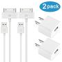 ESK (TM) Certified 6 Feet 30 Pin USB Charging Cable with 5W USB Power Adapter for for iPhone 4/4s, iPhone 3G/3GS, iPad 1/2/3, iPod touch 1/2/3/4 (2 Pack)