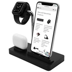 Macally Airpod iPhone and Watch Charging Station - Cable Management for Your Nightstand or Desk - Compatible with All iPhone iWatch & Airpod Series Using OEM Cables - 3 in 1 iPhone Charging Station