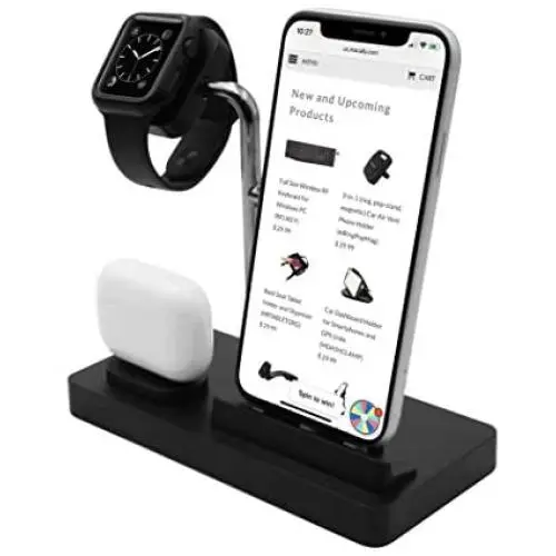Macally Airpod iPhone and Watch Charging Station - Cable Management for Your Nightstand or Desk - Compatible with All iPhone iWatch & Airpod Series Using OEM Cables - 3 in 1 iPhone Charging Station Macally Airpod iPhone and Watch Charging Station - Cable Management for Your Nightstand or Desk - Compatible with All iPhone iWatch & Airpod Series Using OEM Cables - 3 in 1 iPhone Charging Station