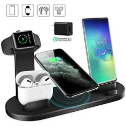 Wireless Charger, QI-EU 3 in 1 Qi-Certified Fast Charging Station for iWatch AirPods Pro, Wireless Charging Stand Compatible for iPhone 11/11Pro/11Pro Max/XR/Xs/Xs Max/X/8/8Plus Samsung Galaxy S20/S10