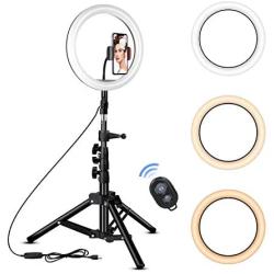 Rovtop 10 inch Ring Light with Stand Tripod, LED, Phone Holder for Selfie Camera Photography Makeup Video Live Streaming