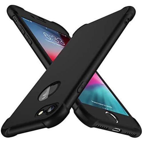 ORETECH iPhone 8 Case, iPhone 7 Case, with[2 x Tempered Glass Screen Protector] 360° Full Body Shockproof Protection Cover Ultra-Thin Hard PC + Soft Rubber Silicone for iPhone 7/8-4.7- Black