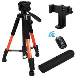 Torjim 60” Camera Tripod with Carry Bag, Lightweight Travel Aluminum Professional Tripod Stand (5kg/11lb Load) with Bluetooth Remote for DSLR SLR Cameras Compatible with iPhone & Android Phone-Orange