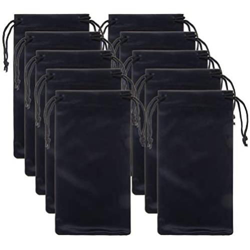 EMAAN 10 Pack - Microfiber Bag, Drawstring Bag Sunglasses Eyeglass Bag and Gadget Storage Bag (Black)