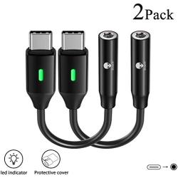 USB C to 3.5mm Dongle Adapter, Stouchi USB C Headphone Audio Jack Adapter Type C to 3.5mm Adapter (New Version)Hi-Fi DAC Chip for Note10, Note10+, Pixel 4/3XL/2XL, New iPad Pro, One Plus 7 2Pack-Black