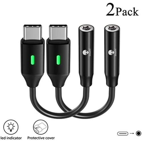 USB C to 3.5mm Dongle Adapter, Stouchi USB C Headphone Audio Jack Adapter Type C to 3.5mm Adapter (New Version)Hi-Fi DAC Chip for Note10, Note10+, Pixel 4/3XL/2XL, New iPad Pro, One Plus 7 2Pack-Black