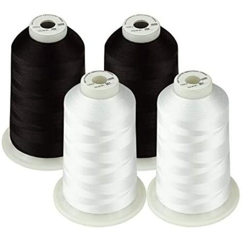 Simthread 42 Options Various Assorted Color Packs of Polyester Embroidery Machine Thread Huge Spool 5000M for All Embroidery Machines (2 Black 2 White)
