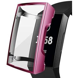 Compatible Charge 3 & 3 Se Case, Kmasic TPU Soft Accessory Protective Case Frame Full Cover Shell Charge 3 Screen Protector, Rose Pink