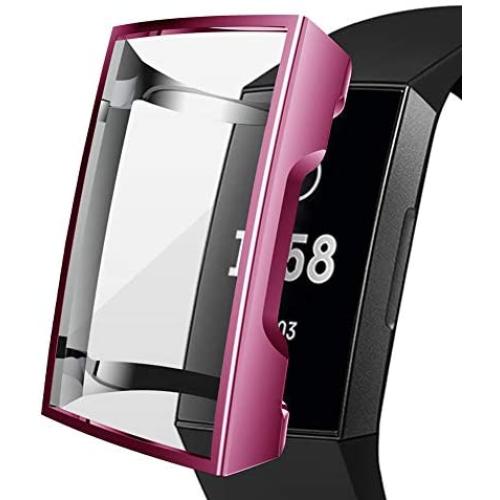 Compatible Charge 3 & 3 Se Case, Kmasic TPU Soft Accessory Protective Case Frame Full Cover Shell Charge 3 Screen Protector, Rose Pink