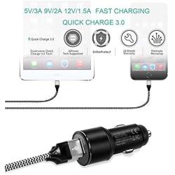 Car Charger for Samsung Galaxy A71 A51 S20/S20 Plus/S20 Ultra 5G,S10E S10+ S10 S8 S9 S9+,Note 10 9 8 Lite,A21 A50 A70 A80 A20 A40 A30 A31,30W Metal Fast Adapter,2 Port:Quick Charge 3.0+2.4A+6FT USB C