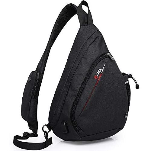 KAKA Sling Bag, Crossbody Backpack Canvas Waterproof Daypack Casual Shoulder Bag Traveling Hiking Camping for Men and Women (Larger one)