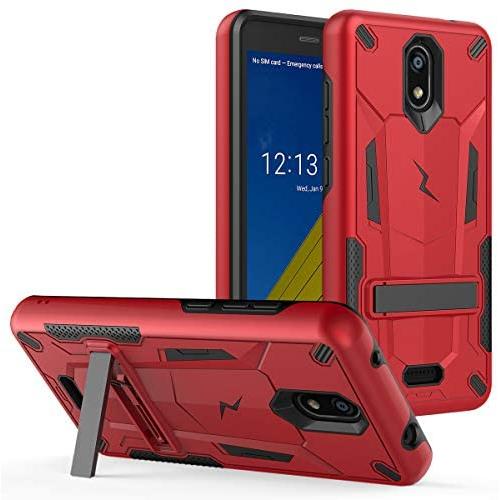 Phonelicious Radiant Core Cricket Icon Smartphone Case with kickstand Heavy Duty Rugged Slim Durable Hybrid Dual Layer Shockproof Phone Cover Compatible Cricket Icon (Red)