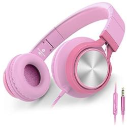 AILIHEN C8 Girls Wired Headphones with Microphone and Volume Control Folding Lightweight Headset for Cellphones Tablets Smartphones Chromebook Laptop Computer PC Mp3/4 (Pink)