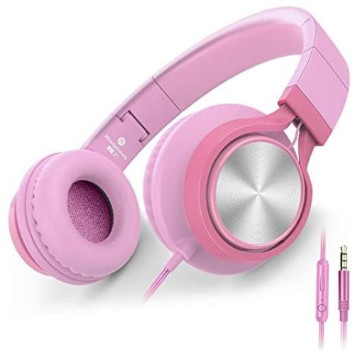 AILIHEN C8 Girls Wired Headphones with Microphone and Volume Control Folding Lightweight Headset for Cellphones Tablets Smartphones Chromebook Laptop Computer PC Mp3/4 (Pink)