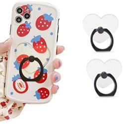 Transparent Phone Ring Heart Cell Phone Ring Holder Clear Finger Ring Stand Grips Compatible iPhones and Andriod Phones Set of 2 (Black)