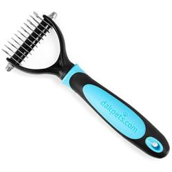 Pet Grooming Tool - 2 Sided Undercoat Rake for Cats & Dogs - Safe Dematting Comb for Easy Mats & Tangles Removing - No More Nasty Shedding and Flying Hair