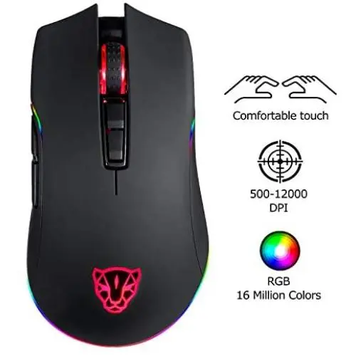 MOTOSPEED USB Wired 12000DPI Gaming Mouse Support Macro Programming, Adjustable RGB Backlit, 8 Adjustable DPI Mouse for PC, Laptop, Apple MacBook