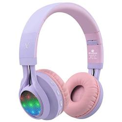 Riwbox WT-7S Bluetooth Headphones Light Up, Foldable Stero Wireless Headset with Microphone and Volume Control for PC/Cell Phones/TV/iPad (Purple)