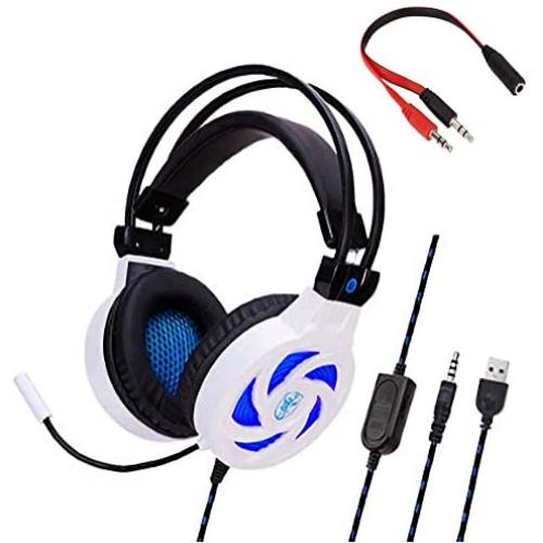 GFDGFDG PS4 Gaming Headset, PC Over Ear Gaming Headphones with Noise Canceling Mic LED Light, 3D Surround Sound, for Xbox PC Laptop Smart Phone
