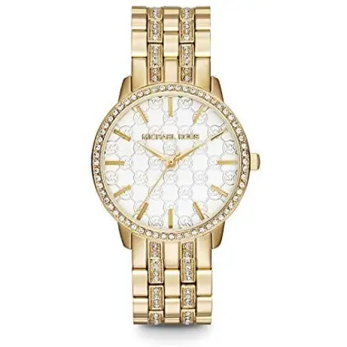 Michael Kors Womens Lady Nini Watch, Three Hand Quartz Movement with Crystal Bezel and White Logo dial Michael Kors Womens Lady Nini Watch, Three Hand Quartz Movement with Crystal Bezel and White Logo dial